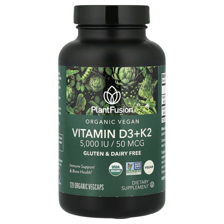 PlantFusion Organic Vegan, Vitamin D3   K2, 120 Organic VegCaps