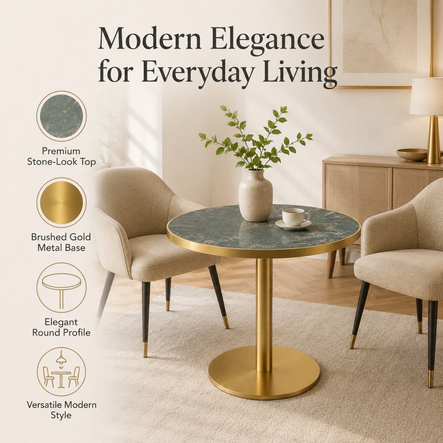 Miniyam 31.5 in. Round Tulip Dining Table for 2-4, Glossy Stone-Look Pedestal Table for Kitchen or Small Spaces, Green