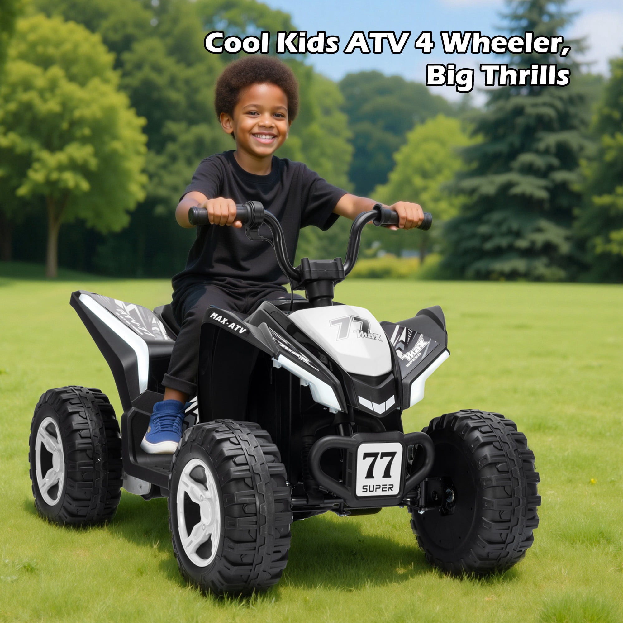 Letsgokid Kids ATV 4 Wheeler, 24V 2 Seater Electric ATV Ride On Toy for Big Kids with 110lb Weight Capacity, 200W Motor, 3.7Mph Max Speed, Spring Suspension, LED Lights, Music