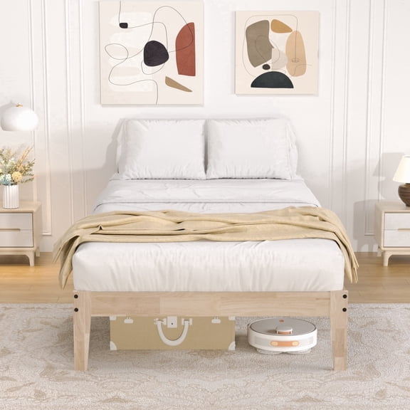 Awesofurni Twin Bed Frame Wood, 12" Wood Platform Bed with Wood Slats, 8.7" Under-Bed Storage, Noise-Free, Easy Assembly