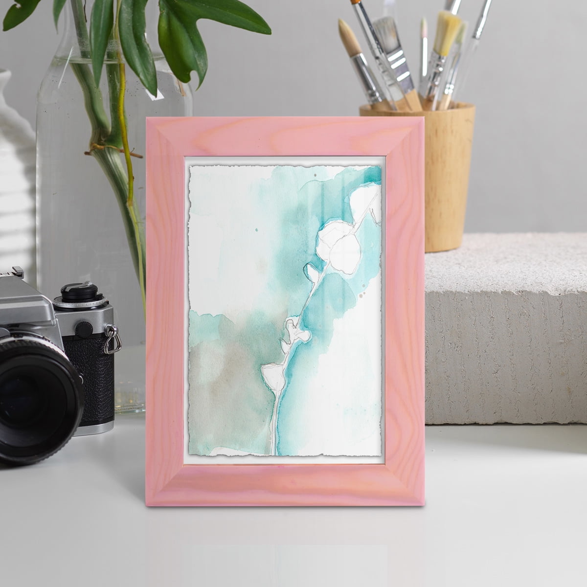 Ginkgo on Dusty Teal VII - Framed Print w/glass - Sunset Pink