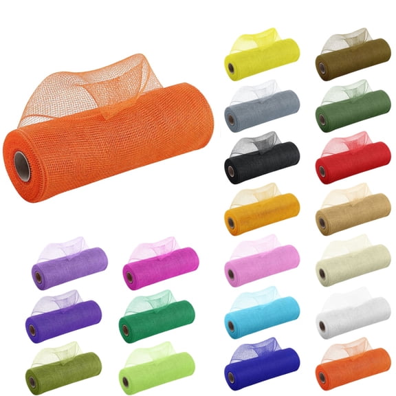Poly Mesh Ribbon With Foil Each Roll for Wreaths, Bows, Swags, Gift Wrapping, Holiday and Craft Decorating - 1 Roll of Deco Mesh Net,26 Cm Width 10 Yards Length Each Roll Saffron