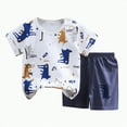 thumbnail image 3 of TOWED22 Toddler Baby Boy Summer Outfit Short Sleeve Letter Print T Shirt Top Cotton Shorts 2Pcs Summer Outfit(Blue,6-12 M), 3 of 9
