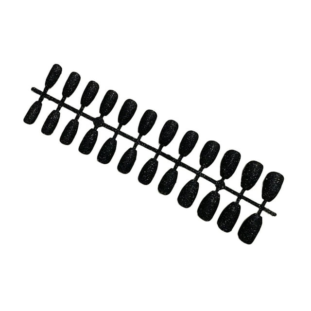 Vogacara Uñas postizas cortas para mujer, herramientas de manicura desmontables, accesorios ultrafinos brillantes para el hogar, tienda de Arte de uñas Negro