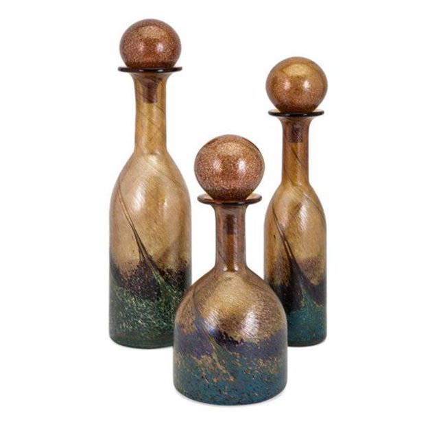 IMAX 88593-3 Récolte Faison Bouteilles en Verre avec Bouchons&44; Brun - Lot de 3