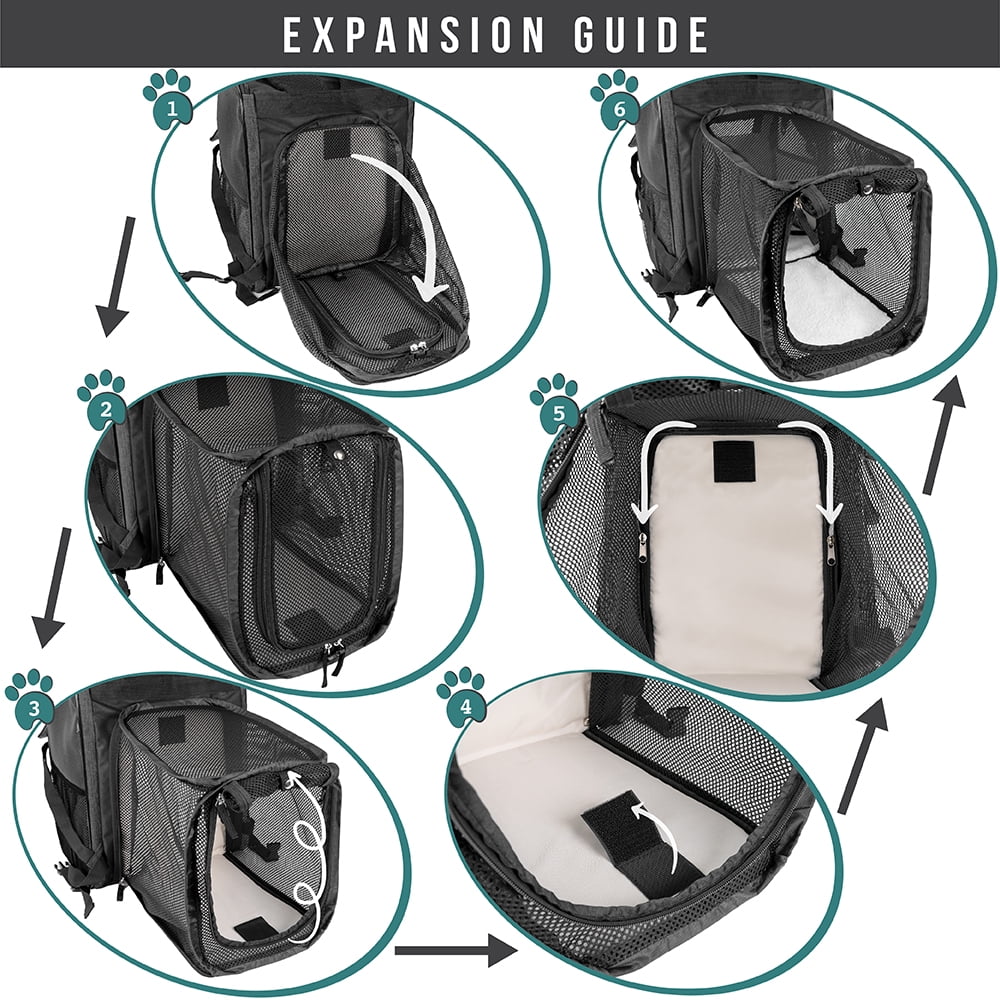 PetAmi Expandable Dog Backpack Carrier for Cats & Pets, Breathable Cat Carrier Backpack with Top Window & Multi-Entry, Ventilated Foldable Travel Carrier for Small Medium Pets up to 18 lbs, Dark Gray