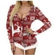 thumbnail image 1 of Pijama de Una Pieza Para Mujer, Estampado Navideño Sin Posición, Manga Larga, Cuello en V, Detalle de Plumas, Mono Atractivo, Pijama de Lencería Odeerbi  ODB120531, 1 of 8