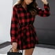 thumbnail image 4 of Vestido Camisero De Manga Larga A Cuadros, Cuello De Solapa, Botones De Una Fila, Dobladillo Suelto, Vestido Camisero A Cuadros Para Trabajo De Oficina ANGGREK M rojo, 4 of 6