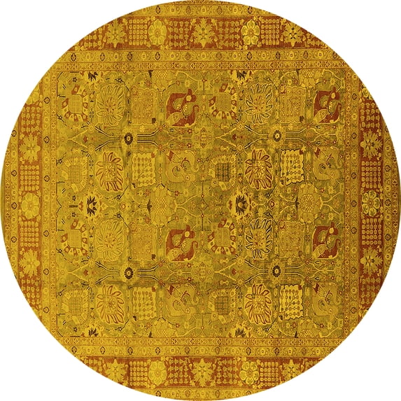 Ahgly Company Machine Washable Indoor Round Oriental Yellow Industrial Area Rugs, 5' Round