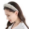 thumbnail image 4 of Diademas de moda para mujer, diademas de perlas blancas para niña, diadema acolchada negra con pedrería, accesorios para el cabello con perlas y diseño elegante., 4 of 5