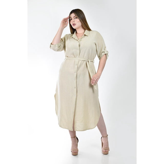 Vestido largo a rayas Roman Fashion /Tallas Extras, 1765-1 (Beige) beige 36