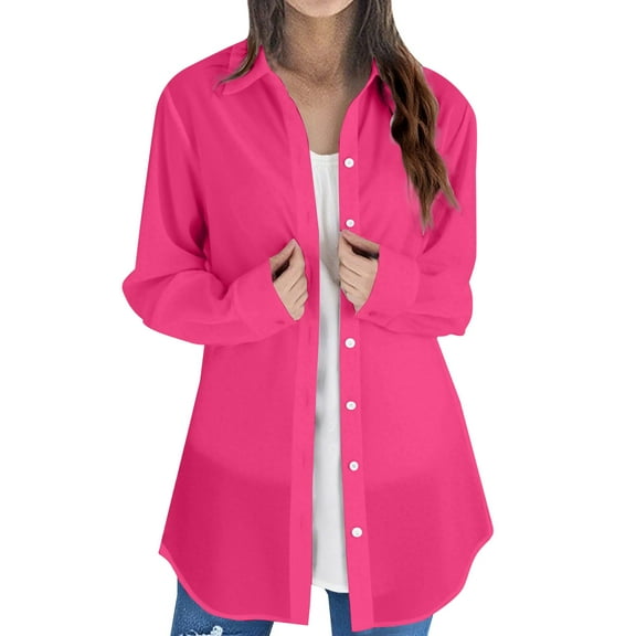 ZJXFGS Button Down Shirt Jackets for Women Basic Work Office Casual Tops Women Long Sleeve Plain Tops Plus Size Shirts Blouses Tops Pink 3XL