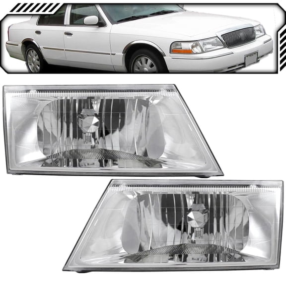 EPIC LIGHTING OE Style Halogen Headlights Assembly Replacement for MERCURY 03-04 GRAND MARQUIS [ FO2502187 FO2503187 3W3Z13008FA 3W3Z13008EA ] Pair