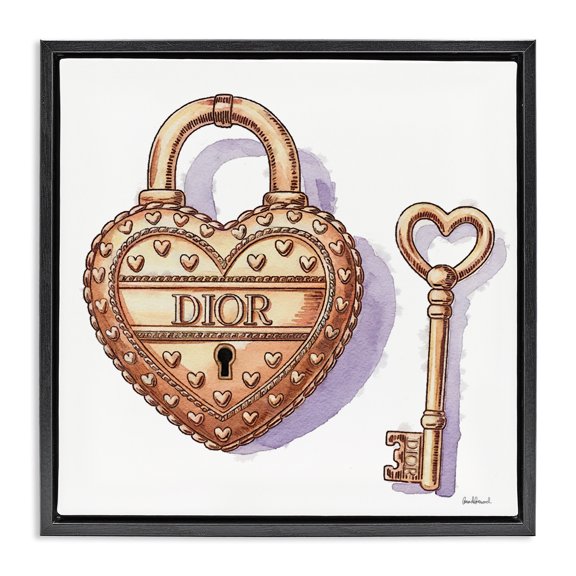 Stupell Industries Contemporary Glam Lock and Key Black Floating Frame Canvas Art, 18 x 18, by Amanda Greenwood