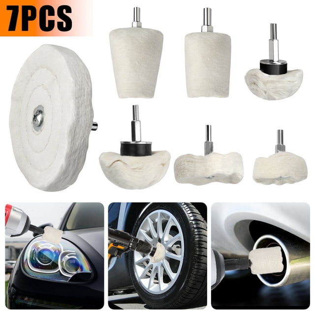 Rueda de Pulido para Taladro, de Rueda de Pulido con Ejes Hexagonales de 1/4 Pulgadas para Colector / Aluminio / Acero Inoxidable / Cromo 7 piezas DYNWAVEMX Pulido Rueda de pulido