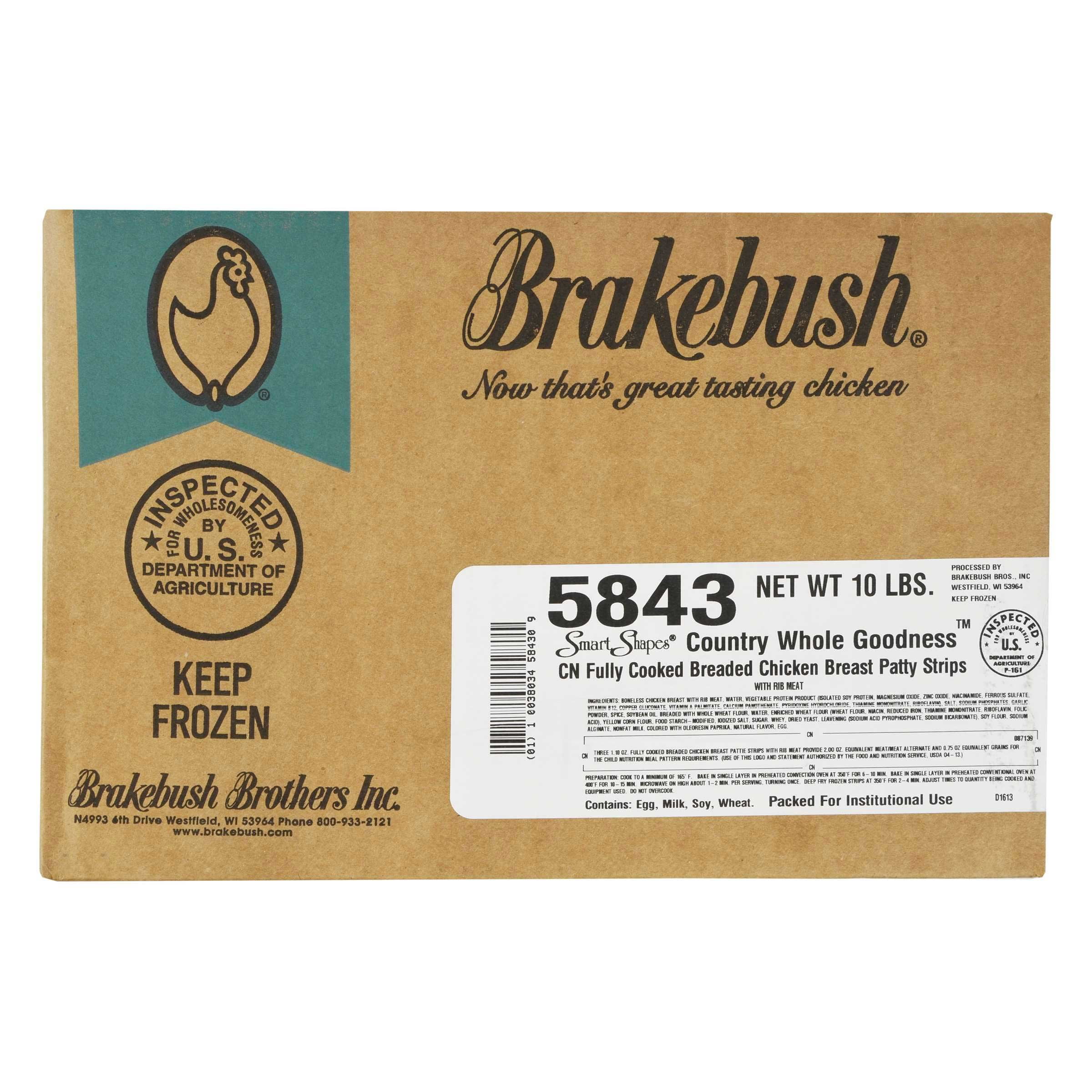 Brakebush Child Nutrition Whole Grain Breaded Breast Strip 5lbs (PACK OF 2)