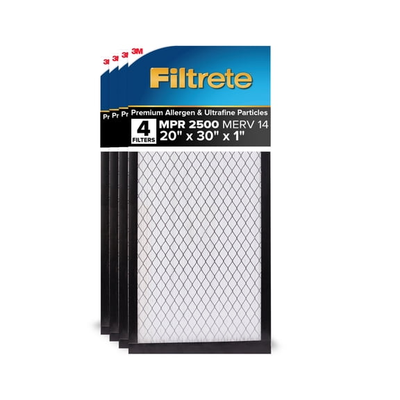 Filtrete 20x30x1 HVAC Furnace Air Filter, MPR 2500 MERV 14, Premium Allergen and Ultrafine Particles, 4 Pack