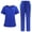 Blue, variant on Scrub Sets for Women Solid Color V-Neck Short Sleeve Long Pants Nurse Uniform with Pock