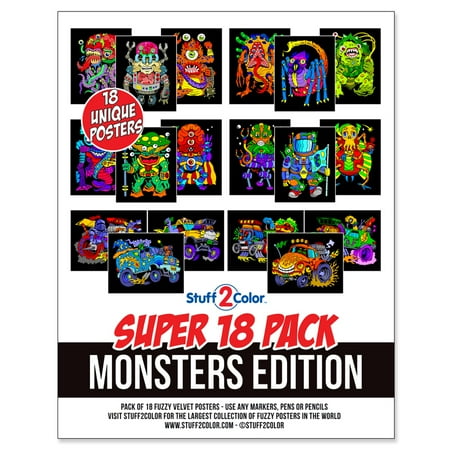Super Pack of 18 Fuzzy Velvet Coloring Posters (Monsters Edition
