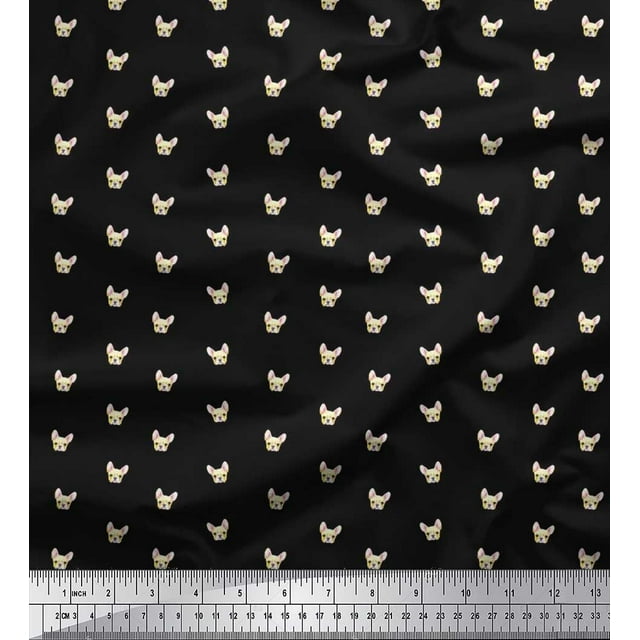 Soimoi polyester Crepe Fabric Puppy Face Dog Printed Fabric 1 Yard 52 Inch Wide