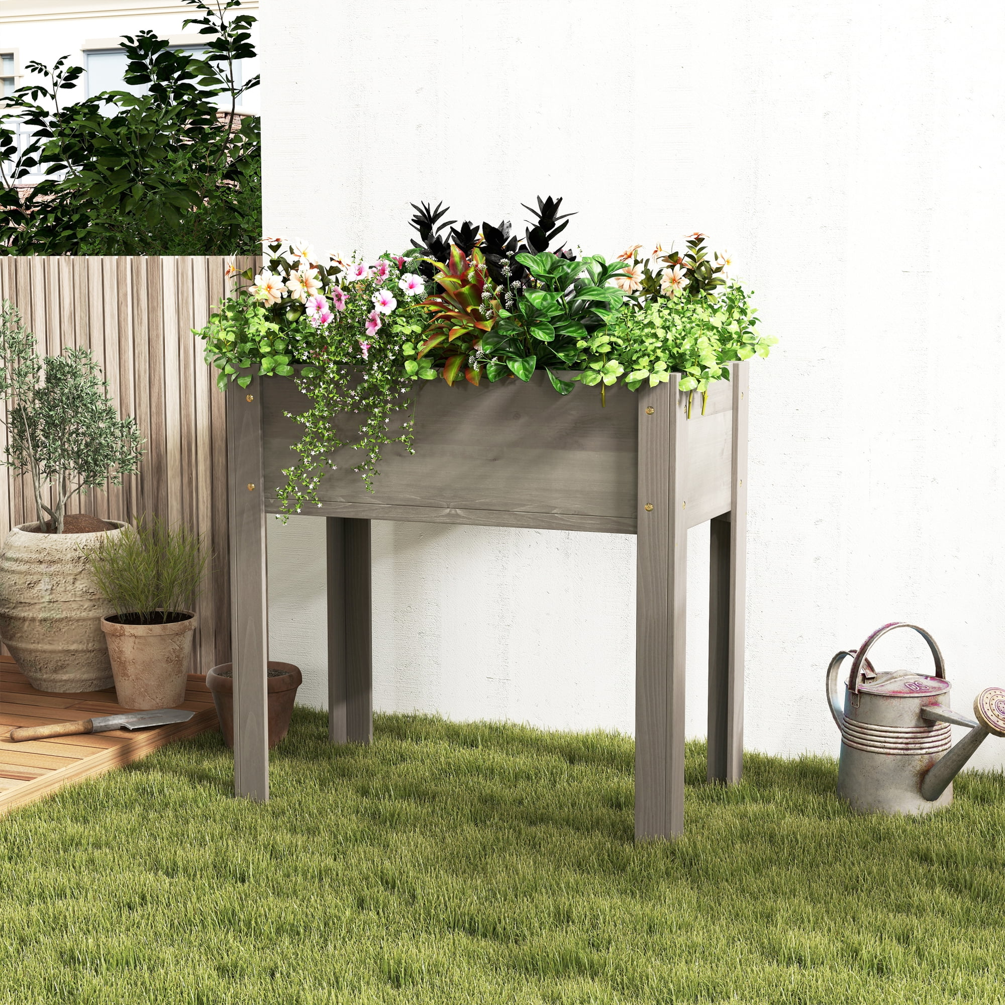 Jopath Grey Raised Garden Bed with Legs, Elevated Wooden Planter Box for Outdoor Plants Flowers Fruits Vegetable Herb Growing(31"x31"x16")