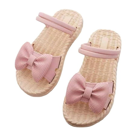 

Toddler Kids Girls Shoes Bowknot Printed Flat Open Toe Soild knot Princress Soft Sole Non Slip First Walkers Prewalker Beach Sandals Child Footwear For School