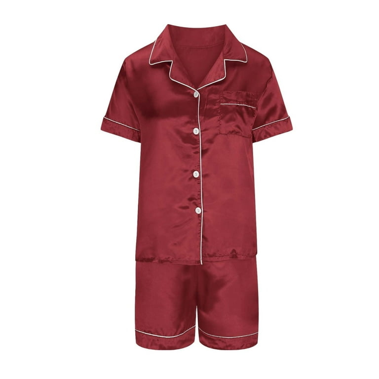 Finvizo Womens Silk Satin Pajamas Set: Soft Short Sleeve Two-piece