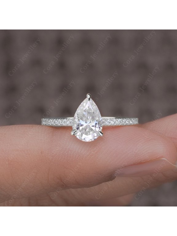3CT Pear Moissanite Simple Solitaire Engagement Ring For Women, 18K White Gold