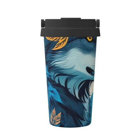 

KLL Blue Iceberg Leaf Wolf Pattern Stainless Steel Vacuum Insulated Tumbler - Carry Insulated Coffee Mug - Reusable Insulated Cold Brew Iced Coffee Cup Thermos