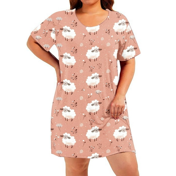 Oksale Womens Cute Garphic Sleep Dress Plus Size Short Nightgown Casual Crew Neck Sleep Shirt Short Sleeve Pajama Dress Soft Loose Fit Loungewear Pink XXXL