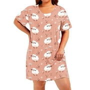 Sakmal Plus Size Moomoo Nightgowns for Women Cute Sleep Dress Short Sleeve Pink Nightgowns for Women