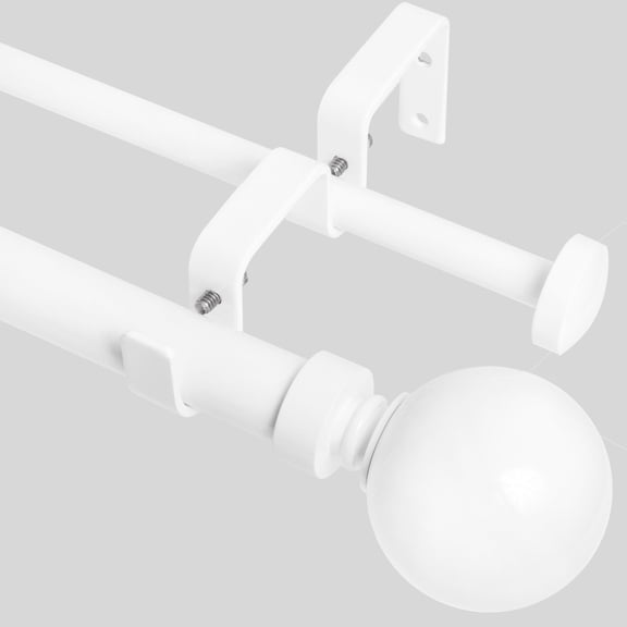 MERIVILLE 1" Double Curtain Rod Set, Adjustable 48-84 Inches, Ball Finials, Glossy White
