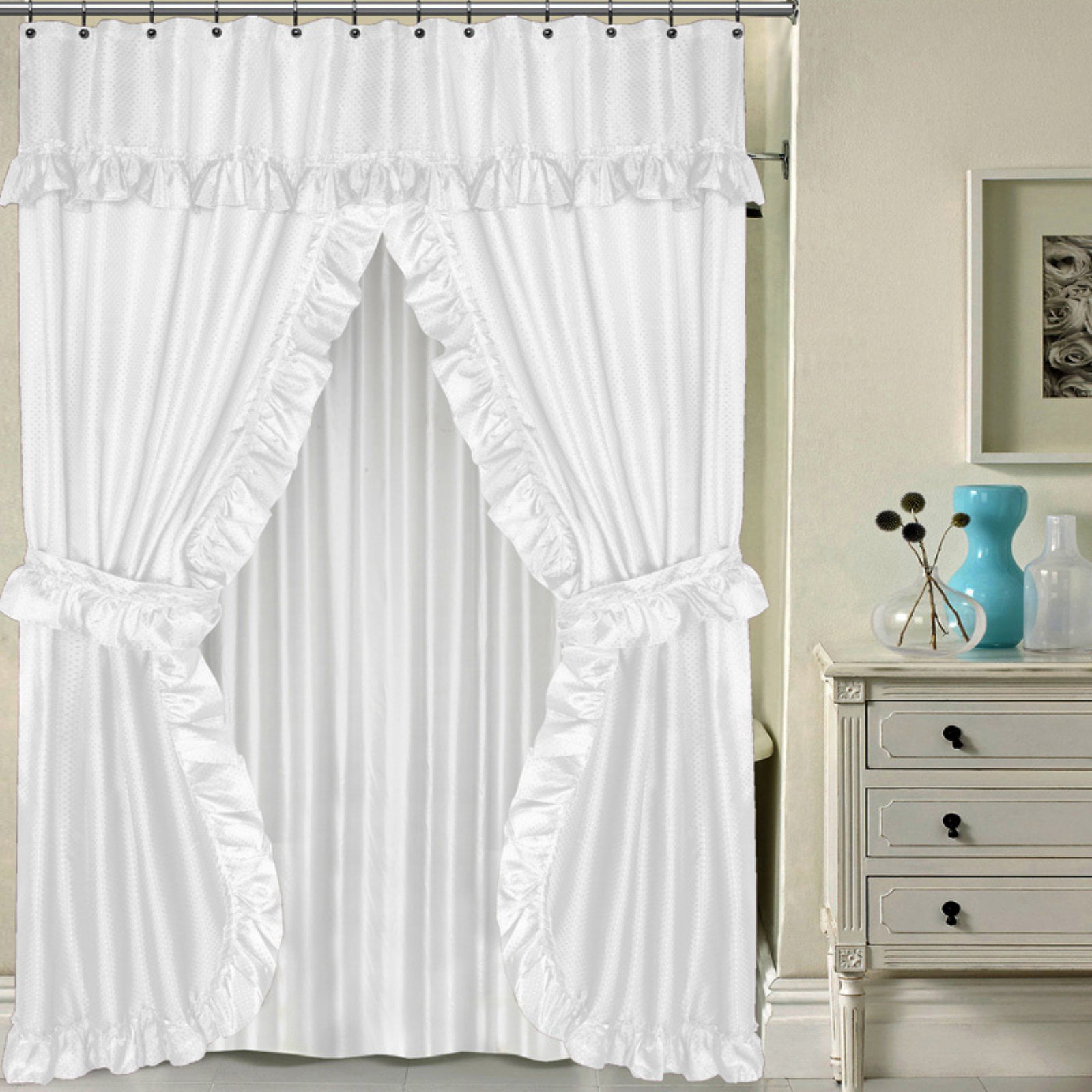 Sweet Home Collection Lauren Double Swag PEVA Fabric Curtain with Tie ...