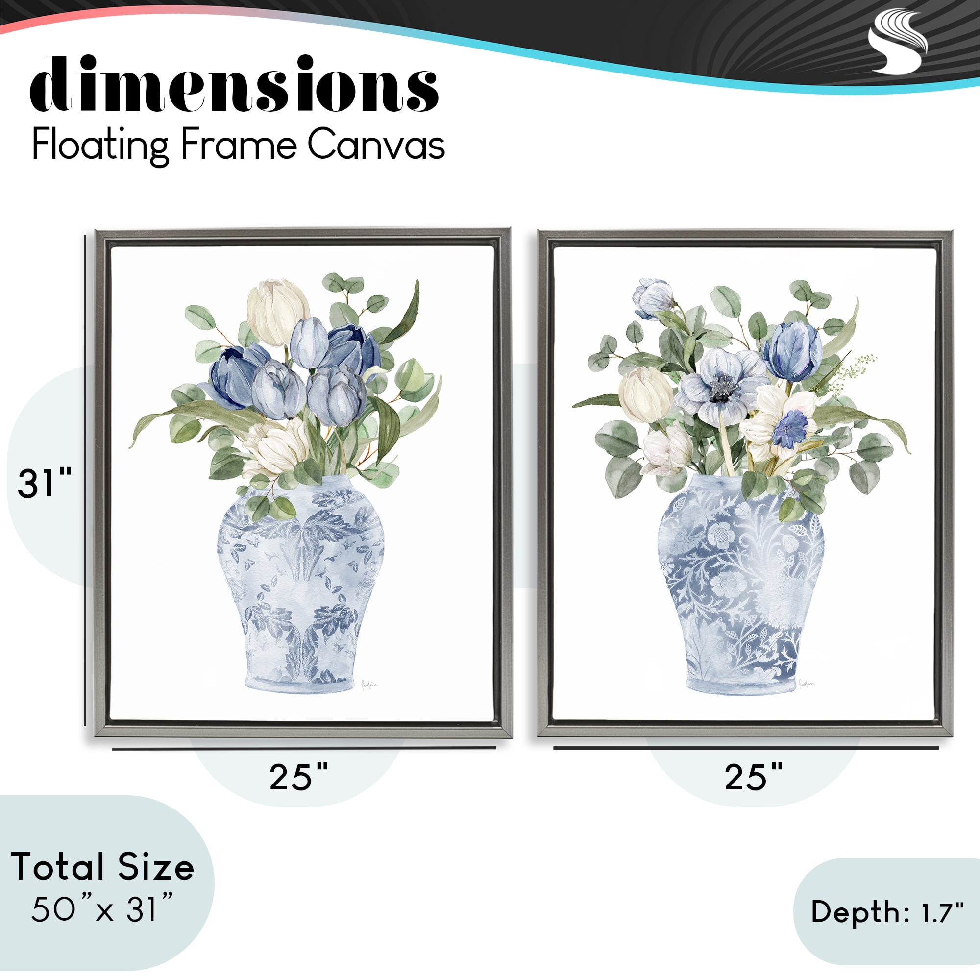 Stupell Industries Ornate Vase Tulip Collection 2 Piece Gray Framed Floater Canvas Set, design by Livi Finn