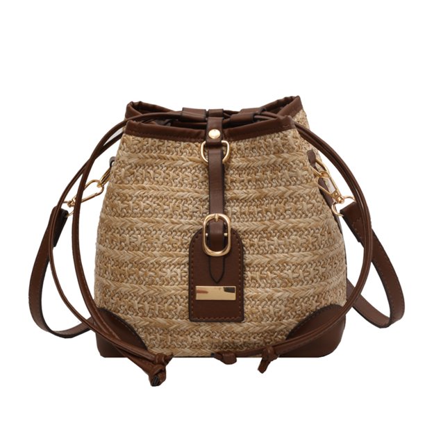 Bolso Tipo Cubo Tipo Bandolera Con Costuras PU Tejido A Mano Moderno Y Versátil 1029 (Caqui) Caqui TXW # 955269.01