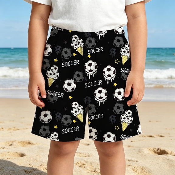 Kids Soccer Ice Cream Print Shorts Elastic Waist Beach Swim Trunks Sizes 100 160 Fit Ages 2 14
