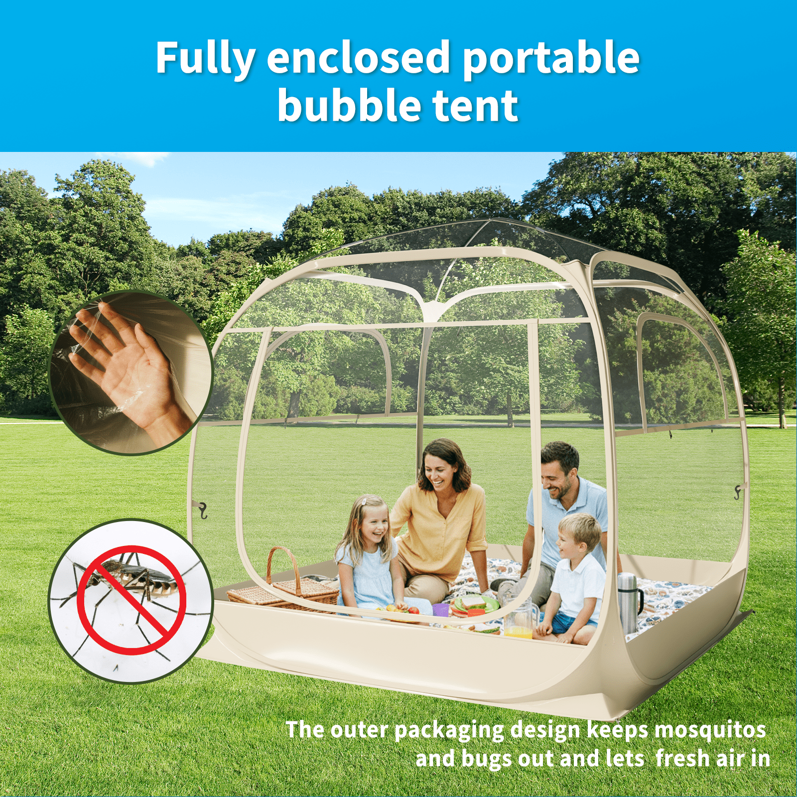 TABU Pop Up Bubble Tent, Sports Tent for 4-5 People, Portable Weatherproof Clear Tent, 6 x 6 ft