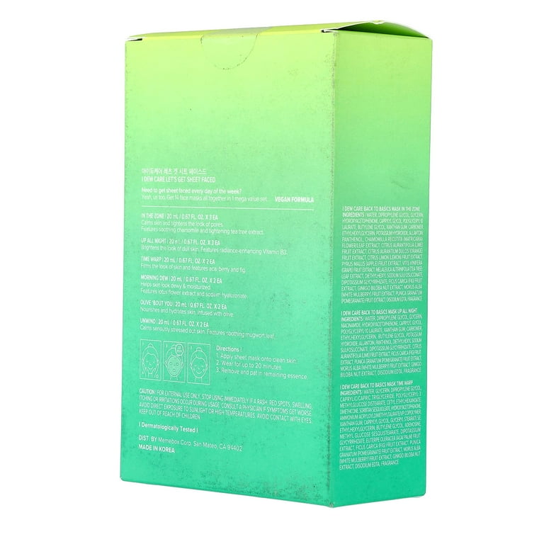 I Dew Care Let's Get Sheet Faced, 14 Day Beauty Sheet Mask Set, 14
