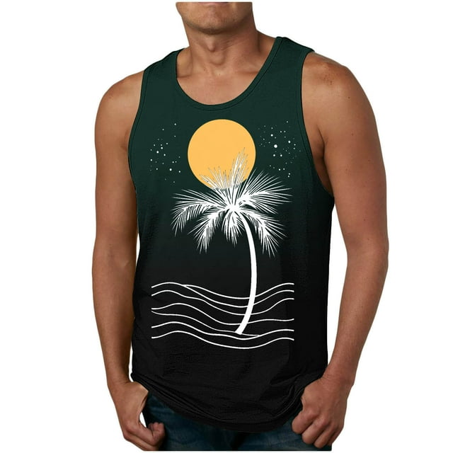 LOVZFMLL Tank Tops for Men's Fashion Casual Summer Loose Waistcoat Print Sport Round-Neck Tank Features