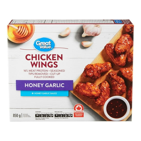 Great Value Frozen Honey Garlic Chicken Wings, 850g