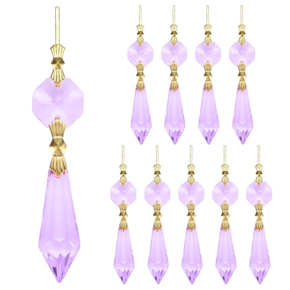Uxcell 10-Pack Crystals Prisms Glass Tip Beads, 75mm Replacement Chandelier Teardrop Icicle Drops Hanging Pendant [Purple]