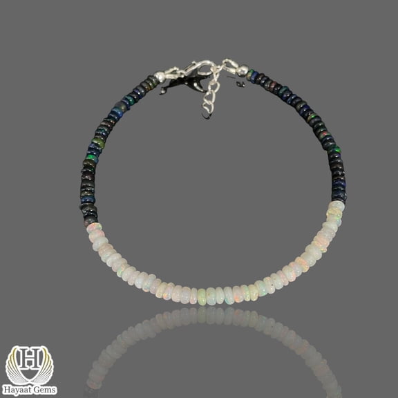 Ethiopian Opal Beaded Bracelet: Black & White Opal, Sterling Silver
