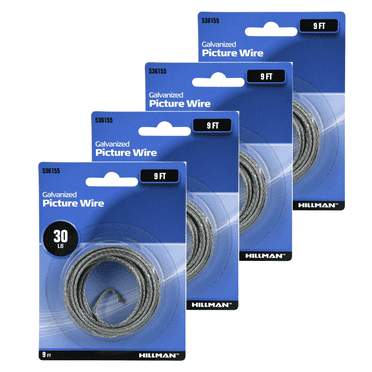 Hillman Galvanized Picture Wire – 30 lb Capacity, 9 ft Length, 4‑Pack