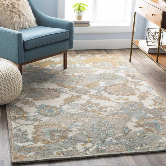 Hauteloom Ancho Wool Living Room, Bedroom Area Rug - Updated Traditional - Blue, Brown, Gray - 2' x 3'