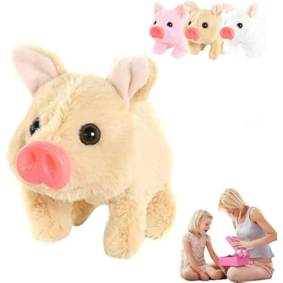 Electric Pig Plush Realistic Toy, Walking Pig Electronic Plush Toy Interactive Pig Stuffed Animal Twitch Nose Wag Tail Toy Companion Animal Animated Gift for Boys and Girls Birthday (Brown)
