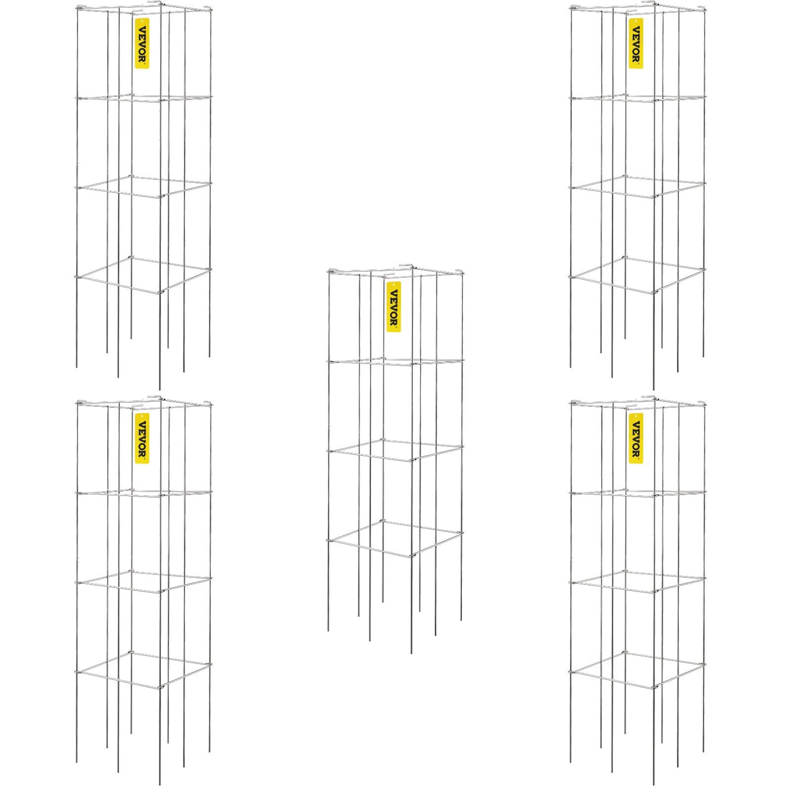 Sturdy 5-Pack Tomato Cages, 46.1" Height Square Plant Support, PVC-Coated Steel Garden Frames for Climbing Plants, Veggies, and Fruits