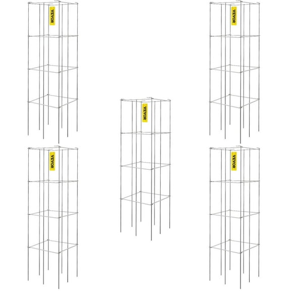46.1" Tall Plant Support Cages, 5-Pack Square Tomato Trellis, Rust-Proof PVC-Coated Steel Stakes for Climbing Vegetables, Flowers, and Fruits