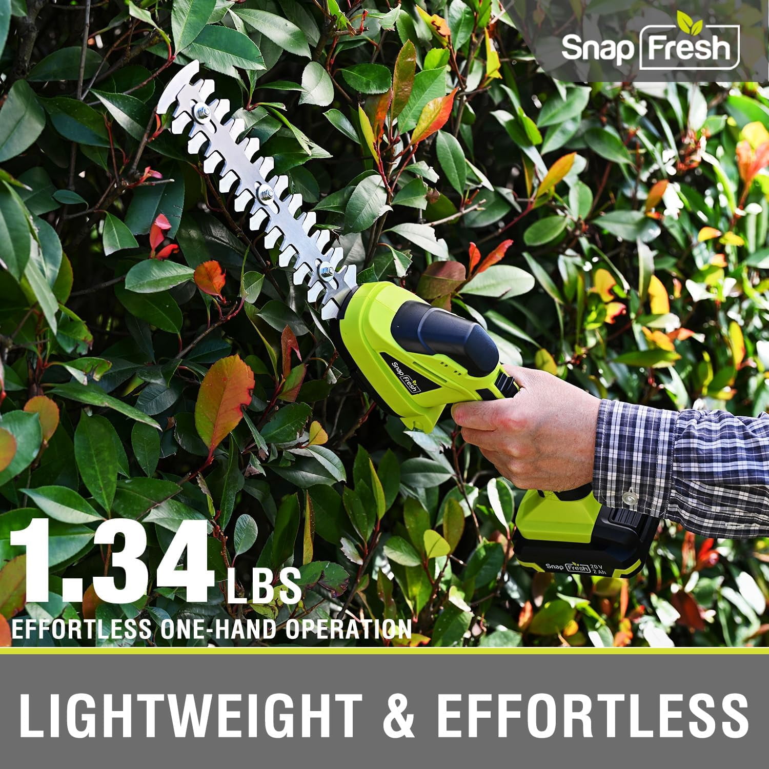 20V Cordless Hedge Trimmer with Grass Shears, Lightweight Electric Shrub Tool for Garden