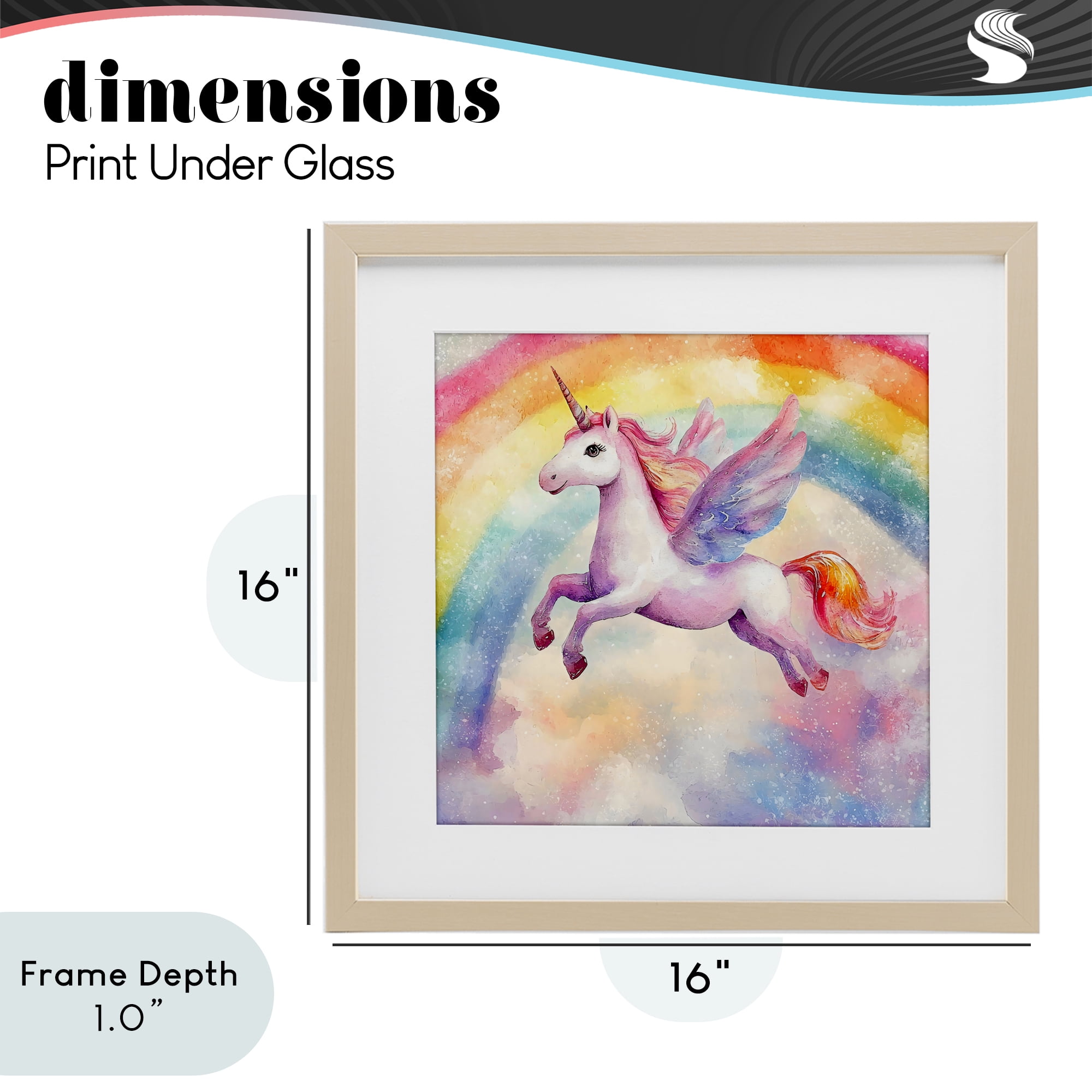 Stupell Industries Flying Unicorn In Rainbow Sky Birch Framed Print Under Glass, design by Creative Studio