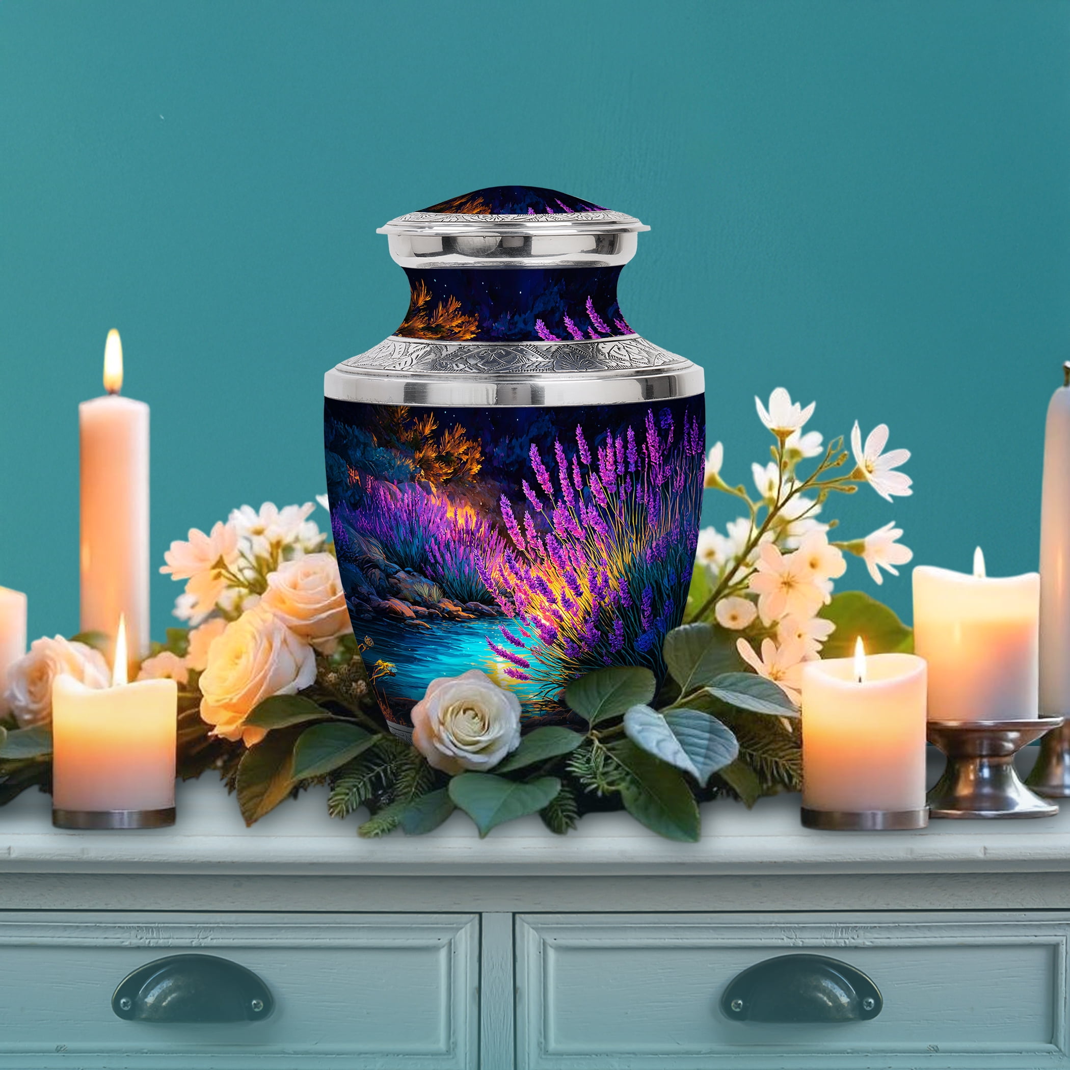 SABURIAL Lavender Grass Urn - Human Remains For Mom & Dad - Combo - 10 Inch Large With 3 Inch - Unique Urns For Ashes - Decorative Urn - Miniature Urns For Adult Human